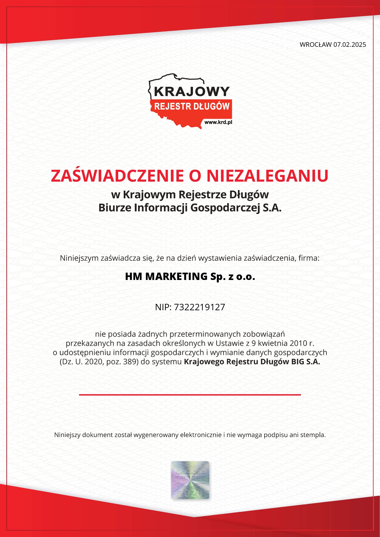 KRD Certificate